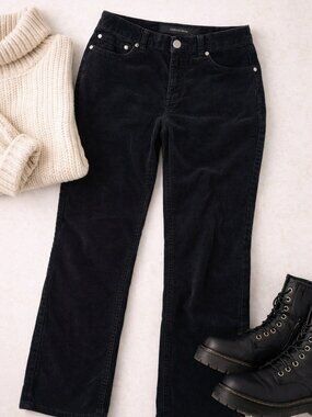 Calvin Klein Black Corduroy Pants Size 6 Straight Leg Stretch